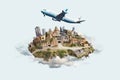 illustration europa city concept plane earth travel globe global map. Generative AI.