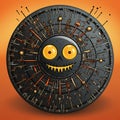 an illustration of an evil looking monster on an orange background