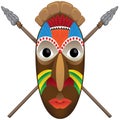 Illustration example of art of African culture ritual mask and war spears