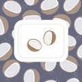 Coconut label on a dark coconut pattern background