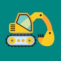 Illustration of excavator, heavy construction equipment in cartoon style. Vector icon, logo, excavation and construction Royalty Free Stock Photo