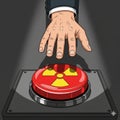 Illustration of executive hand over red nuclear button with dark background Royalty Free Stock Photo