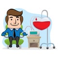 Illustration of an executive office mascot, donating blood