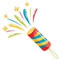 Illustration of exploding party popper with confetti. Decoration for celebration. Royalty Free Stock Photo