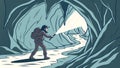 Adventurer Exploring a Mysterious Cave, vector design Generative AI Royalty Free Stock Photo