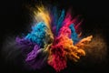 Explosion of coloured powder on black background, abstract, colors Royalty Free Stock Photo