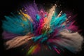 Explosion of coloured powder on black background, abstract, colors Royalty Free Stock Photo