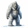 Adorable Bigfoot In White: Realistic 2d Yeti On Isolated Background