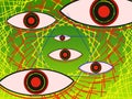 Illustration of eyes watching everywhere, abstract Background