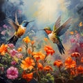 Illustration 0f hummingbirds in flight