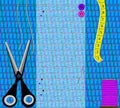 Illustration fabric sewing tools, scissors, ribbon, thread Royalty Free Stock Photo