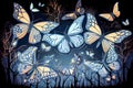 illustration fabulous luminous butterflies at night. Generative AI