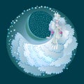 Illustration of fabulous winter fairy. Abstract portrait of beautiful snow queen from fairyland. Print for decoration, logo, Royalty Free Stock Photo