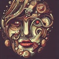 An illustration of a face with super fine detail of vintage artwork.