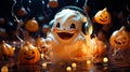 Illustration of fairy pumpkins ghosts in headphones. Halloween concept Royalty Free Stock Photo