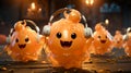 Illustration of fairy pumpkins ghosts in headphones. Halloween concept Royalty Free Stock Photo