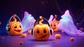 Illustration of fairy pumpkins in headphones. Halloween concept Royalty Free Stock Photo