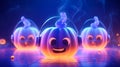 Illustration of fairy pumpkins in headphones. Halloween concept Royalty Free Stock Photo