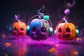 Illustration of fairy pumpkins in headphones. Halloween concept Royalty Free Stock Photo