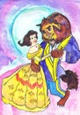 Illustration for the fairy tale `Beauty and the Beast`. Children`s drawing