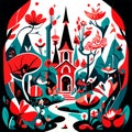 Illustration of a fairy tale castle in the style of Doodle. Generative AI Royalty Free Stock Photo