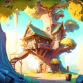 illustration fairy tale dwelling tree house Royalty Free Stock Photo