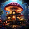 illustration of a fairy tale house in the forest with magic mushrooms Royalty Free Stock Photo