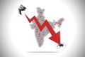 illustration on Fall of Indian economy or economy crisis due to corona virus and covid-19 in the india