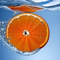 Illustration of falling orange slices with splashing water AI Royalty Free Stock Photo