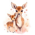 Illustration of a family of deer on a white background.