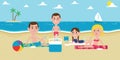 Illustration Of Family Enjoying Picnic On Beach Together Royalty Free Stock Photo