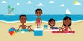 Illustration Of Family Enjoying Picnic On Beach Together Royalty Free Stock Photo