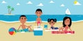 Illustration Of Family Enjoying Picnic On Beach Together Royalty Free Stock Photo
