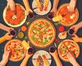 Illustration of family having pizza dinner