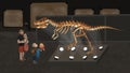 Illustration of Family in Museum standing in front of big Skeleton of Dinosaur