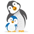 Illustration of family penguin, cub, bird, feathered mom Royalty Free Stock Photo