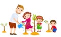 Family plant trees in the park.