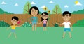 Illustration Of Family Playing With Frisbee In Garden