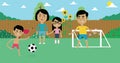 Illustration Of Family Playing Soccer In Garden Together