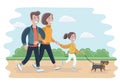 Illustration of a Family Playing with Their Dog