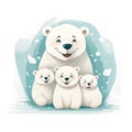 Illustration of a family of polar bears on a white background.