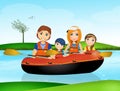 Family on rubber dinghy