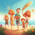 illustration of a family summer vacation on the beachfront 1