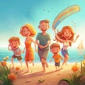 illustration of a family summer vacation on the beachfront 2