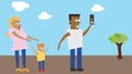 Illustration - Family taking selfie in a park