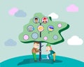 Illustration of a family tree. Parents grow their family tree. Vector illustration. Royalty Free Stock Photo