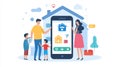Illustration of a family using a smart home app on a smartphone Royalty Free Stock Photo