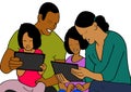 Illustration of family using tablet device