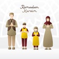 Illustration of a family welcoming the month of Ramadan