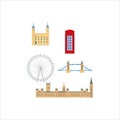 Illustration of famous buildings in London, England isolated on a white background